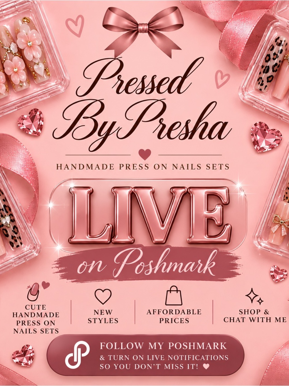 💗 LIVE ON POSHMARK | HANDMADE PRESS ON NAILS 💗